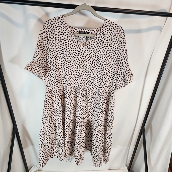 NWT  NCLOOK Loose  Ruffle Dress Crewneck Khaki Spots Size L - Picture 2 of 6